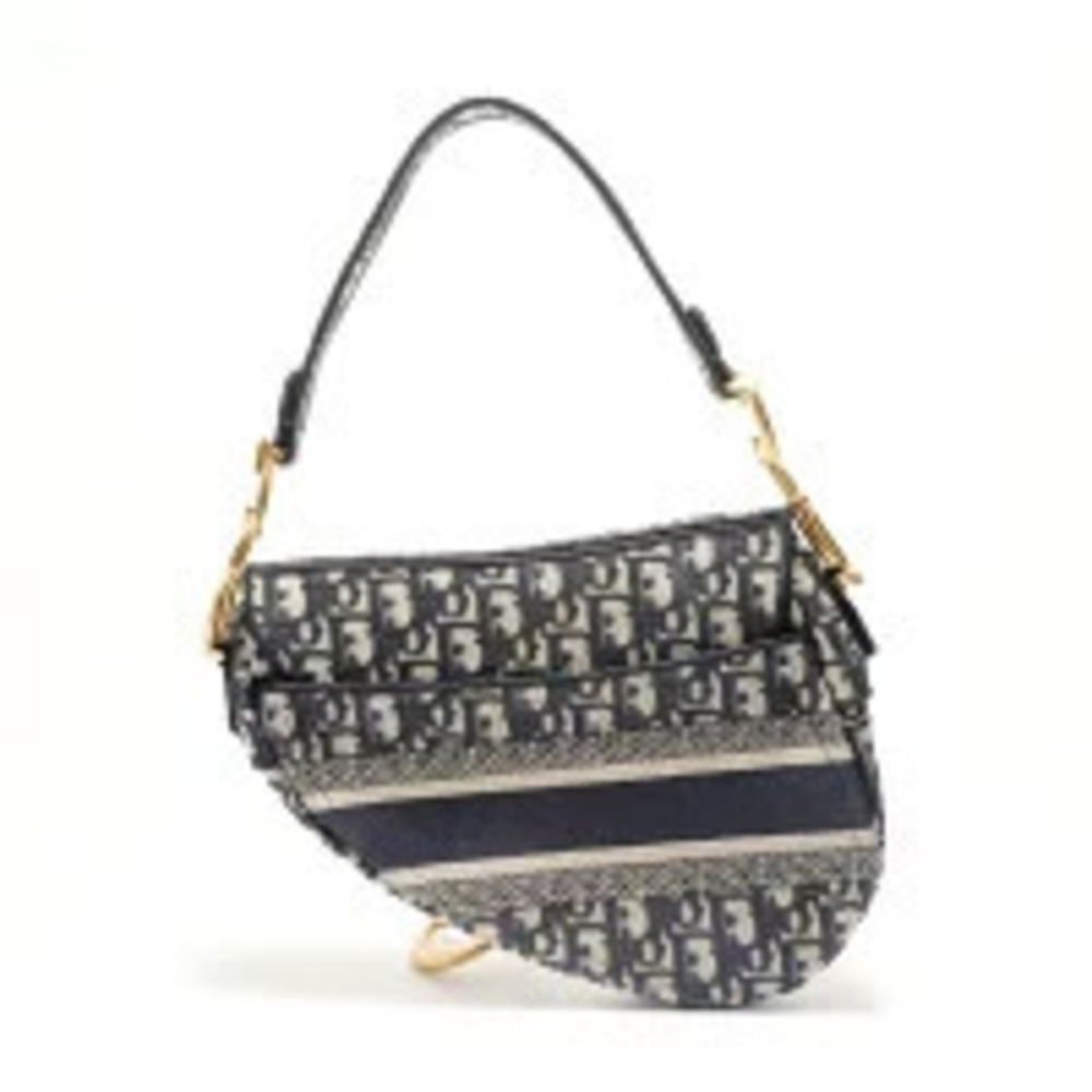 Christian Dior Canvas Saddle Bag Shoulder Navy Blue